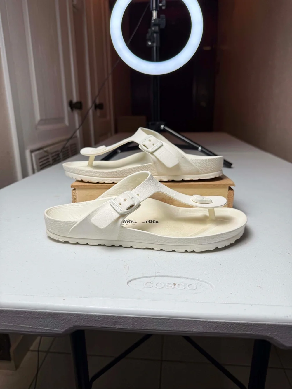 Birkenstock White EVA Thong Sandals with Adjustable Buckle - Picture 3 of 12